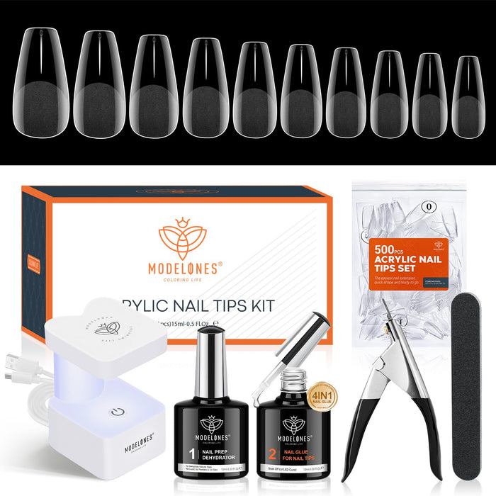 500-piece Coffin-Shaped Half Matte Finished Nail Art Tools Kit Nail Tip MODELONES # Coffin Shape Half Matte Finish Art Tools All-In-One Kit