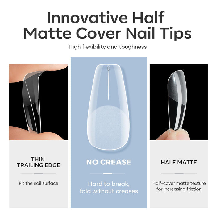 500-piece Coffin-Shaped Half Matte Finished Nail Art Tools Kit Nail Tip MODELONES #