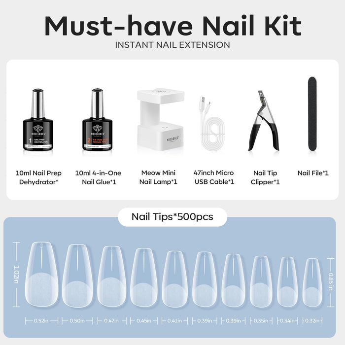 500-piece Coffin-Shaped Half Matte Finished Nail Art Tools Kit Nail Tip MODELONES #