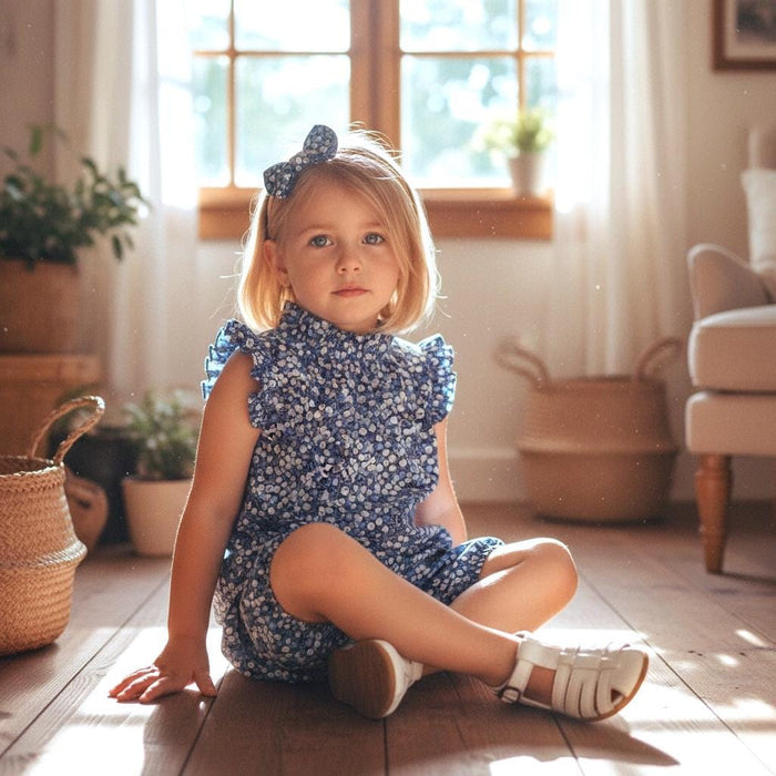 SET 2 Liberty Floral Print Top & Bloomers: Ruffle Sleeveless Blouse, Wiltshire Berries Navy