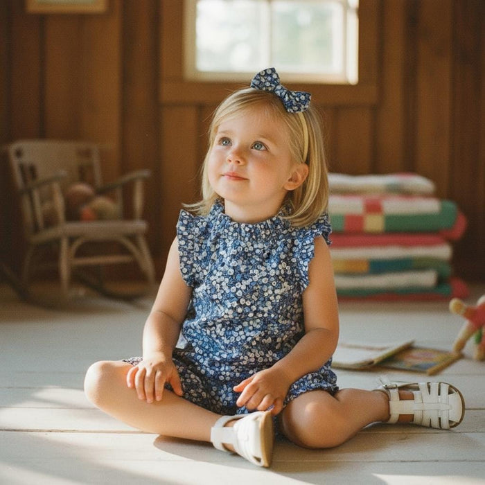 SET 2 Liberty Floral Print Top & Bloomers: Ruffle Sleeveless Blouse, Wiltshire Berries Navy