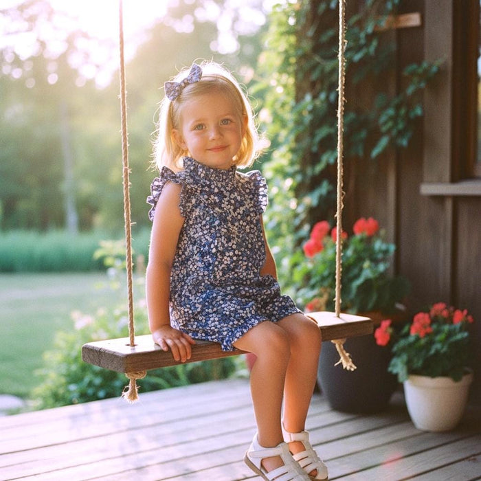 SET 2 Liberty Floral Print Top & Bloomers: Ruffle Sleeveless Blouse, Wiltshire Berries Navy