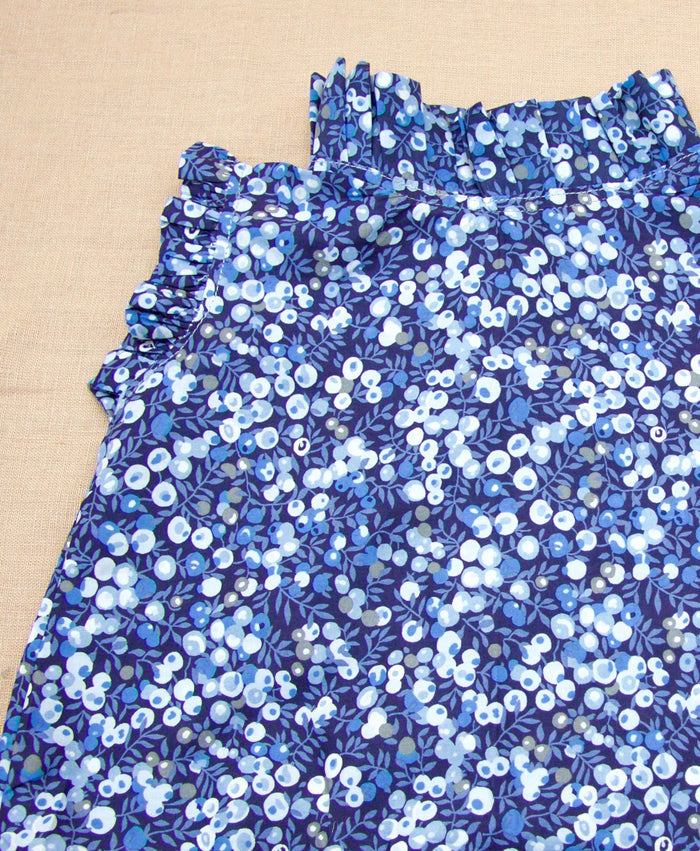 SET 2 Liberty Floral Print Top & Bloomers: Ruffle Sleeveless Blouse, Wiltshire Berries Navy