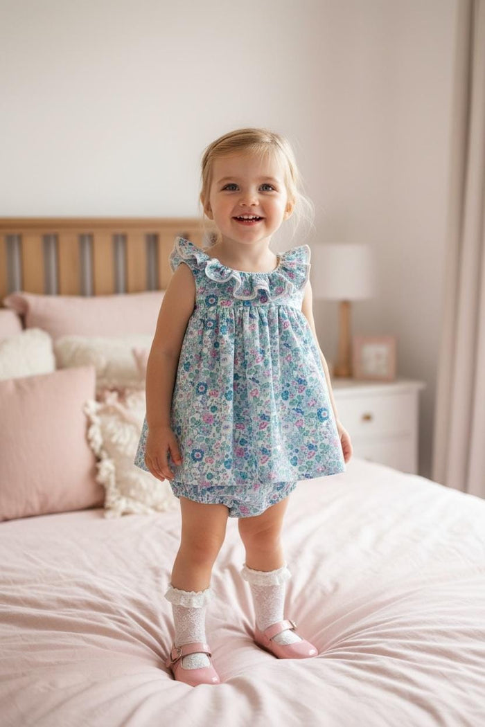 SET 2 Liberty London Baby Girl Outfit: Ditsy Floral Print Top & Bloomers