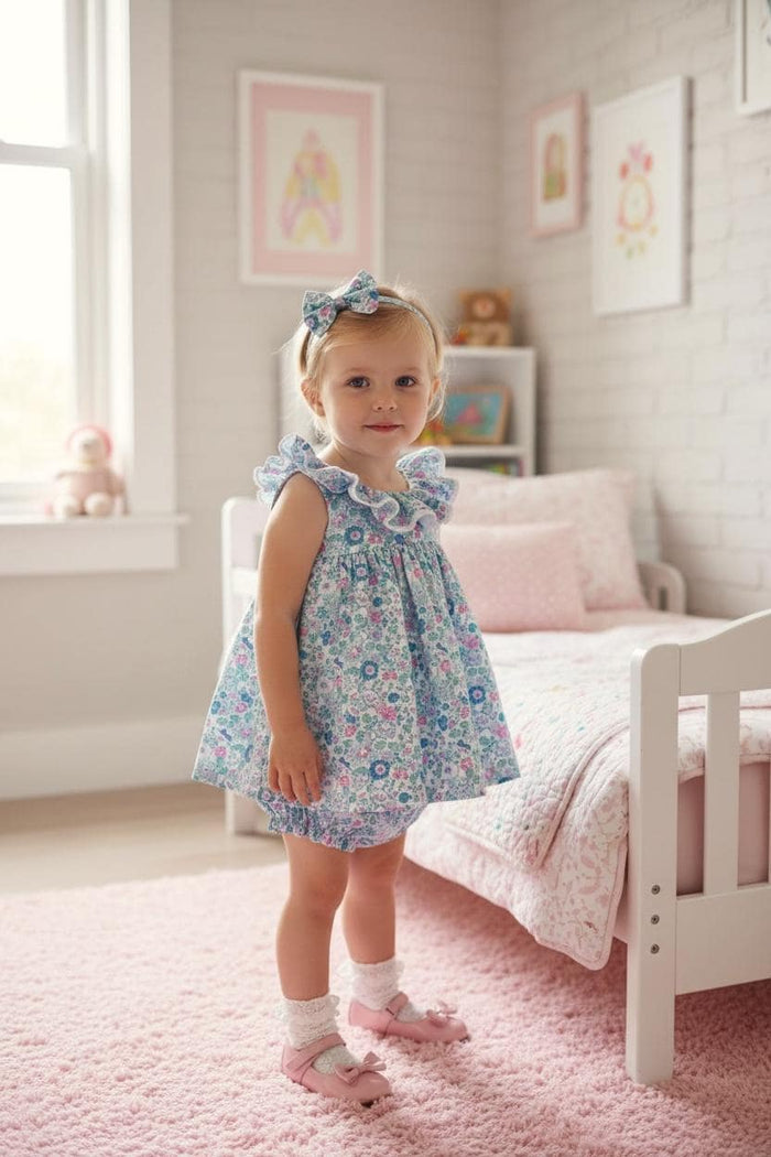 SET 2 Liberty London Baby Girl Outfit: Ditsy Floral Print Top & Bloomers