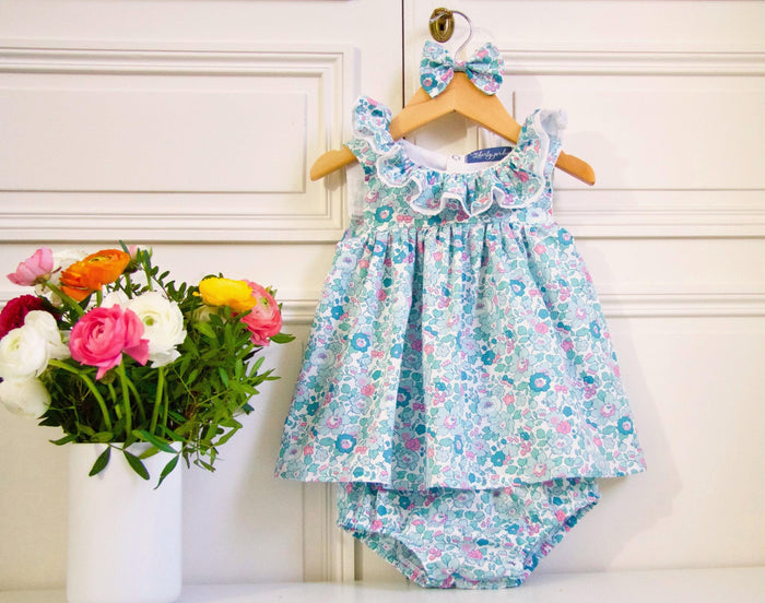 SET 2 Liberty London Baby Girl Outfit: Ditsy Floral Print Top & Bloomers