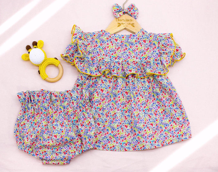 SET 2 Liberty London Girl Floral Blouse Set: Ruffle Summer Top Bloomer