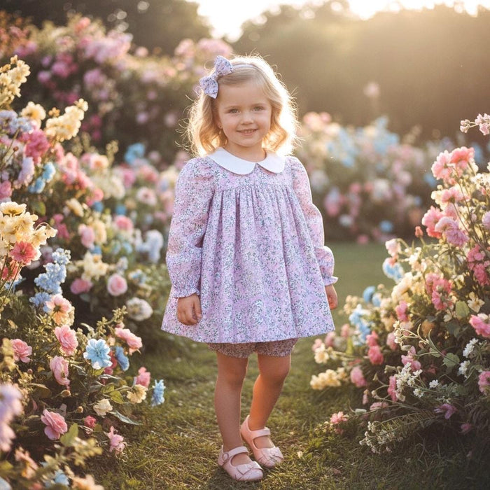 SET Liberty Floral Girl Long Sleeves Blouse Bloomer: Cotton Tana Lawn, Peter Pan Collar