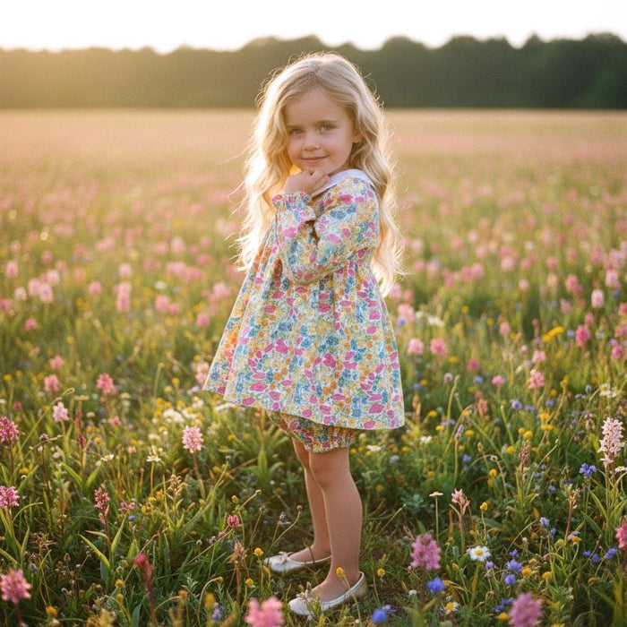 SET Liberty Floral Girl Long Sleeves Blouse Bloomer: Cotton Tana Lawn, Peter Pan Collar