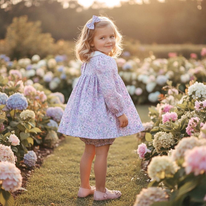 SET Liberty Floral Girl Long Sleeves Blouse Bloomer: Cotton Tana Lawn, Peter Pan Collar