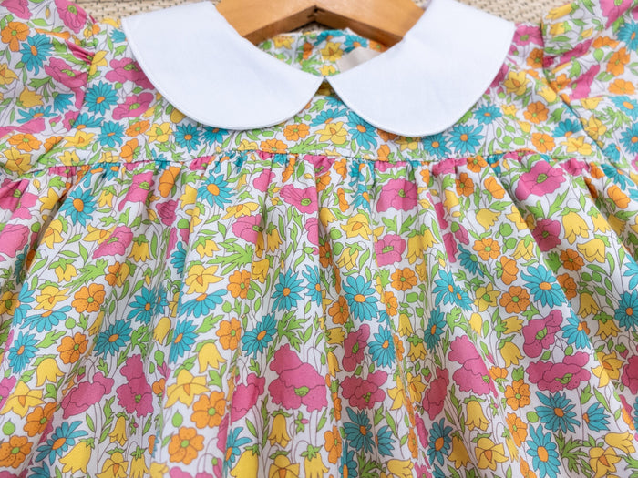 SET Liberty Floral Girl Long Sleeves Blouse Bloomer: Cotton Tana Lawn, Peter Pan Collar