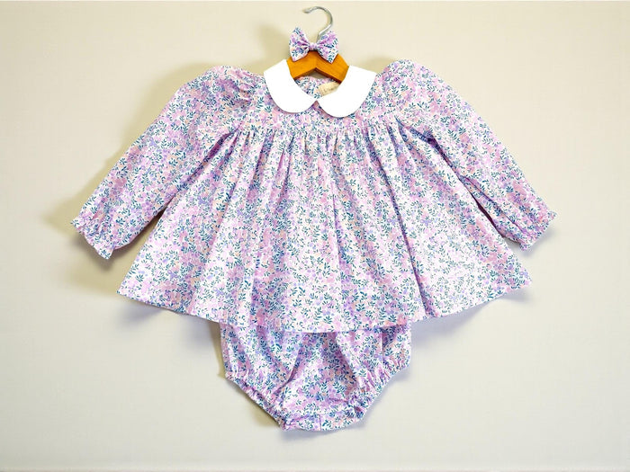 SET Liberty Floral Girl Long Sleeves Blouse Bloomer: Cotton Tana Lawn, Peter Pan Collar