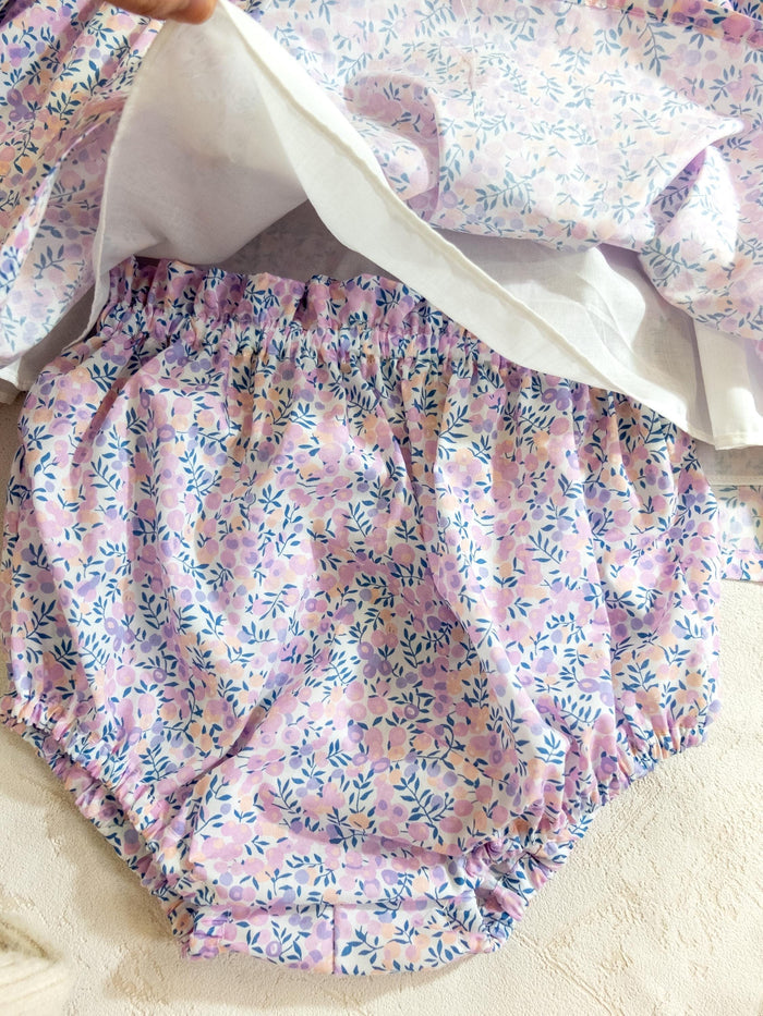 SET Liberty Floral Girl Long Sleeves Blouse Bloomer: Cotton Tana Lawn, Peter Pan Collar