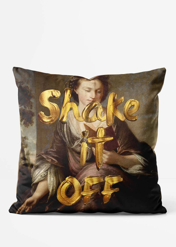 Shake It Off Gold Paint Cushion, front view