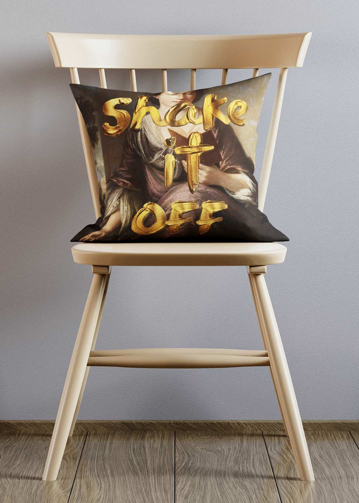 Shake It Off Gold Paint Cushion in a room setting, view 2