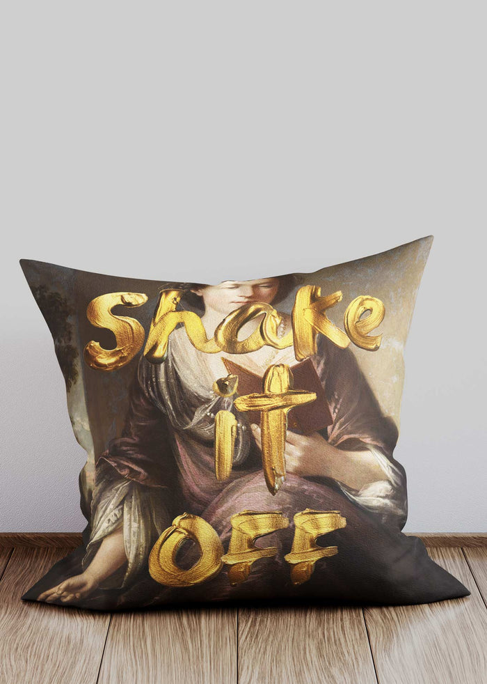 Shake It Off Gold Paint Cushion in a room setting, view 1