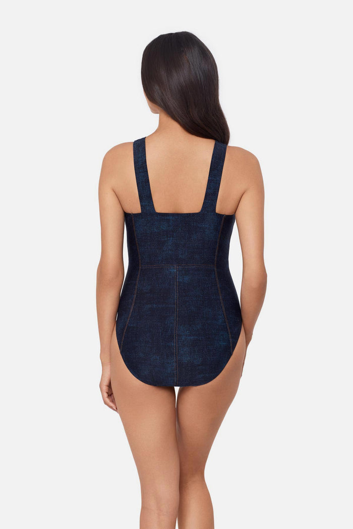 Back view of Shania One Piece in Billie Jean