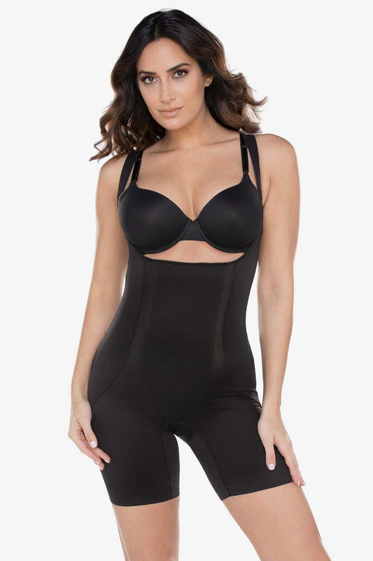 Woman wearing a miracle suit thigh slimmer.