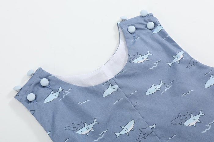 Shark Print Shortalls - Lil Cactus