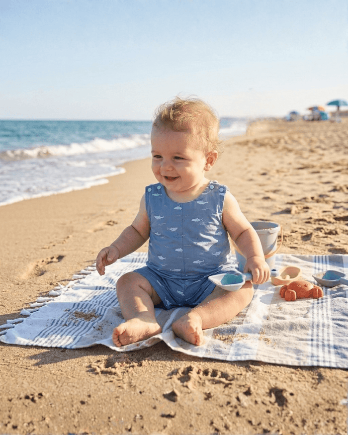 Shark Print Shortalls - Lil Cactus