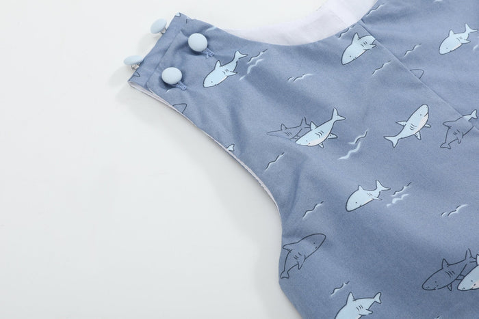 Shark Print Shortalls - Lil Cactus