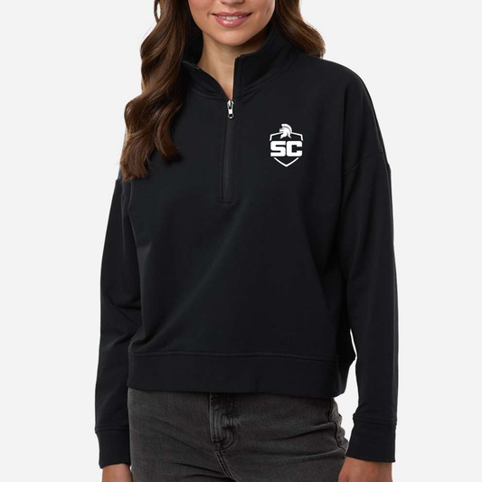 Shield Logo Women's Perform Quarter-Zip Black Pullover EXP15WPQ
