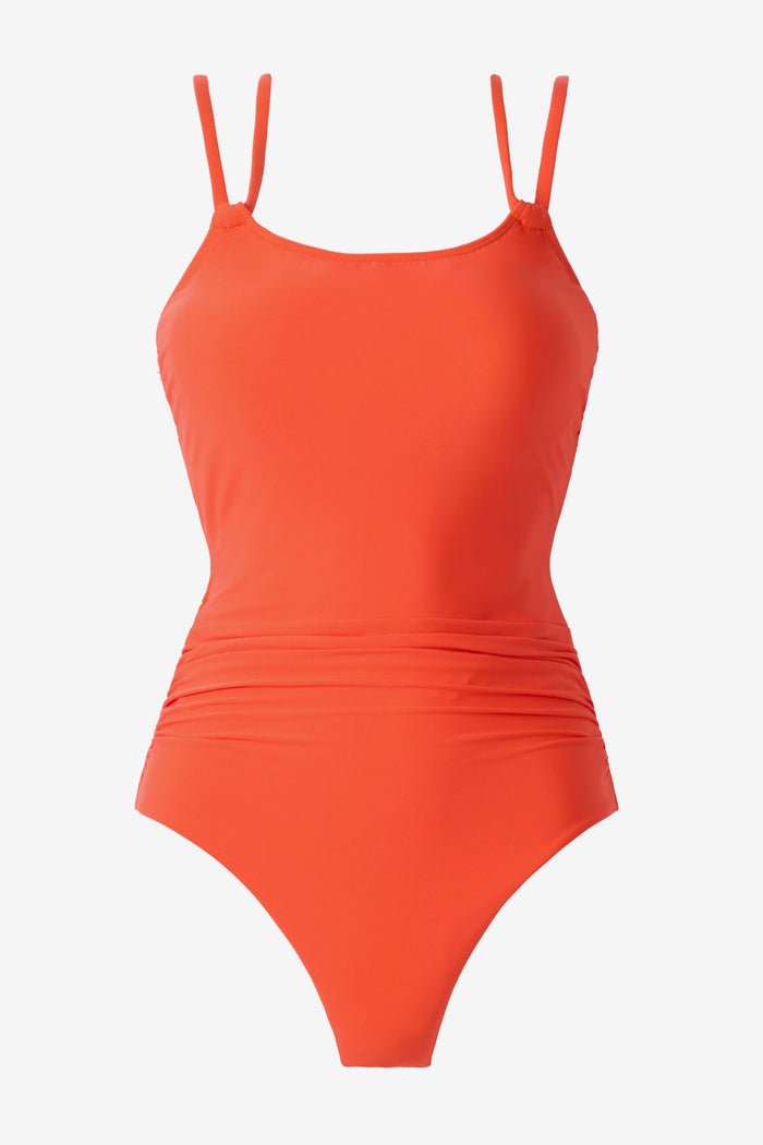 Blaze orange one-piece swimsuit with double straps