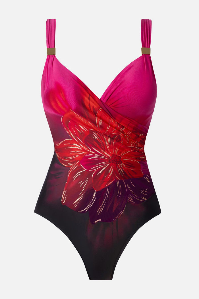 Red, pink and purple floral printed one-piece swimsuit