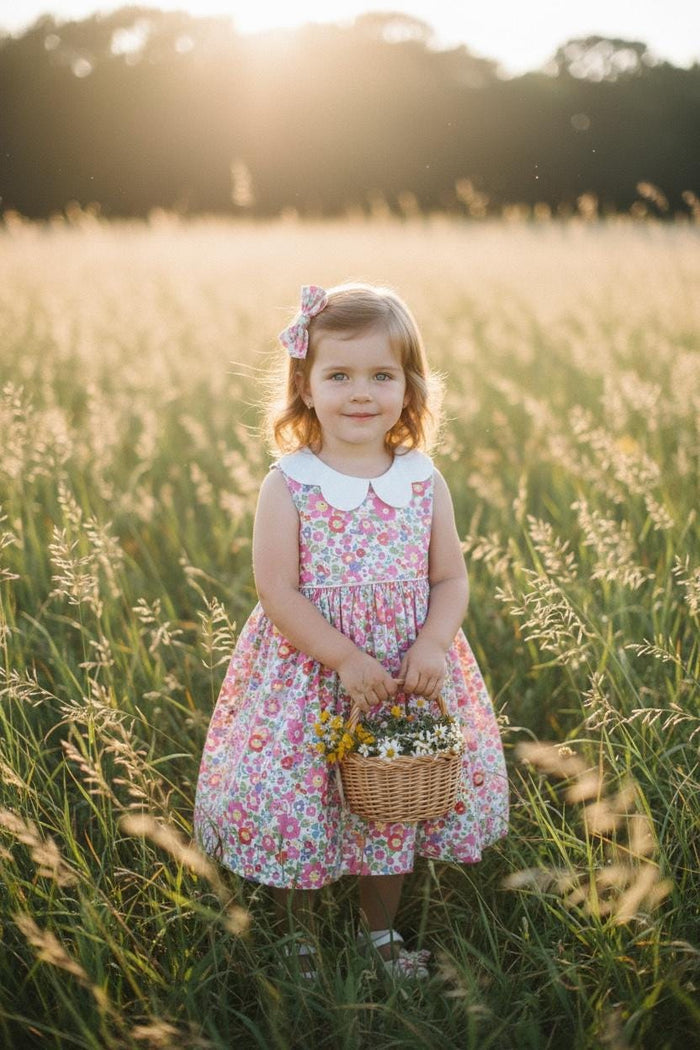 Sleeveless Liberty London Floral Dress: English Cotton Flower Girl Dress, Botanical Ditsy Print