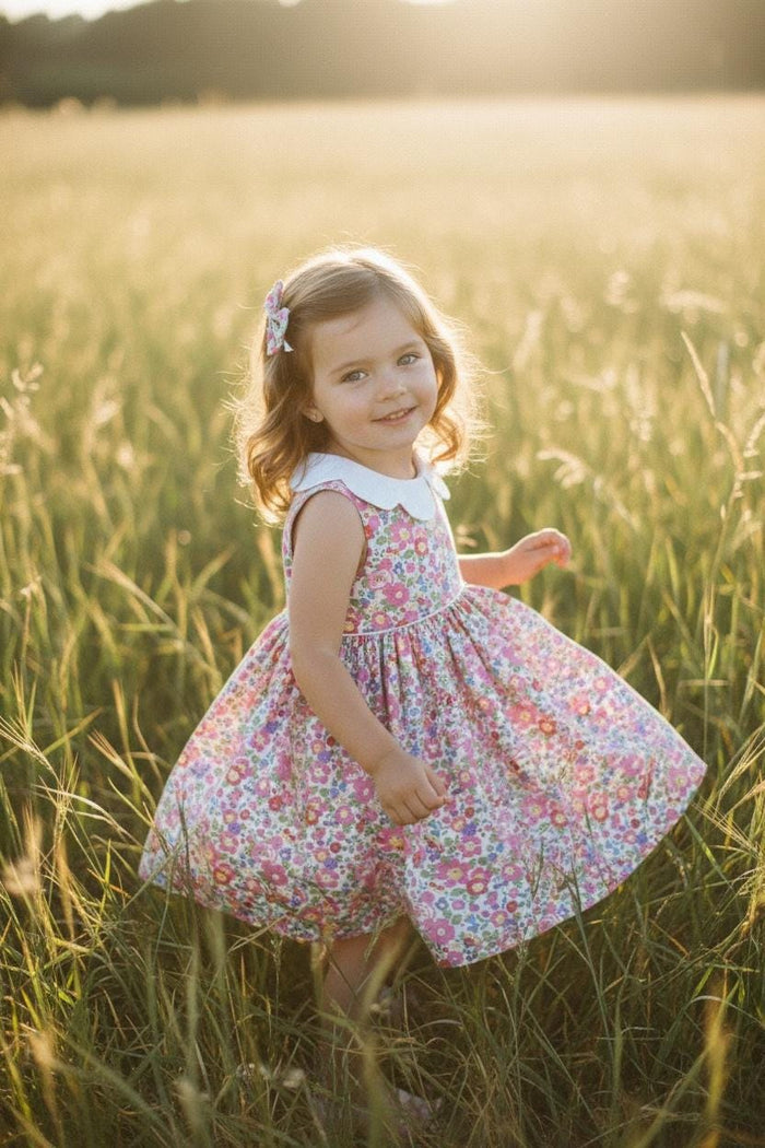 Sleeveless Liberty London Floral Dress: English Cotton Flower Girl Dress, Botanical Ditsy Print