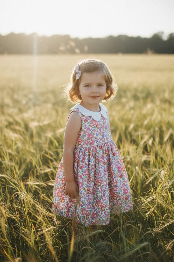 Sleeveless Liberty London Floral Dress: English Cotton Flower Girl Dress, Botanical Ditsy Print