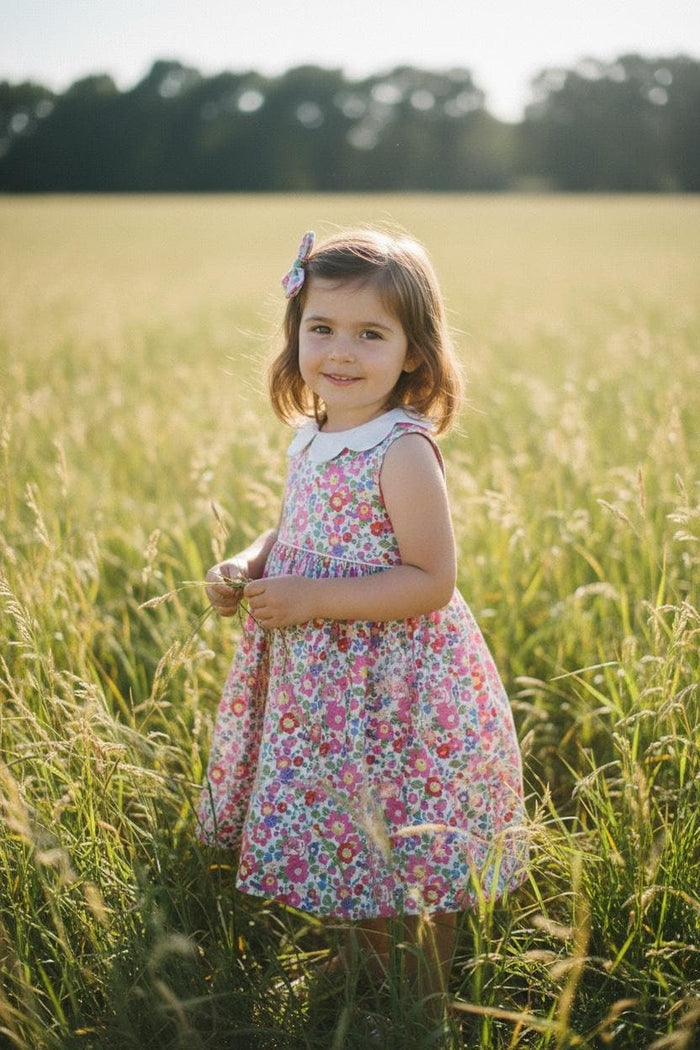 Sleeveless Liberty London Floral Dress: English Cotton Flower Girl Dress, Botanical Ditsy Print