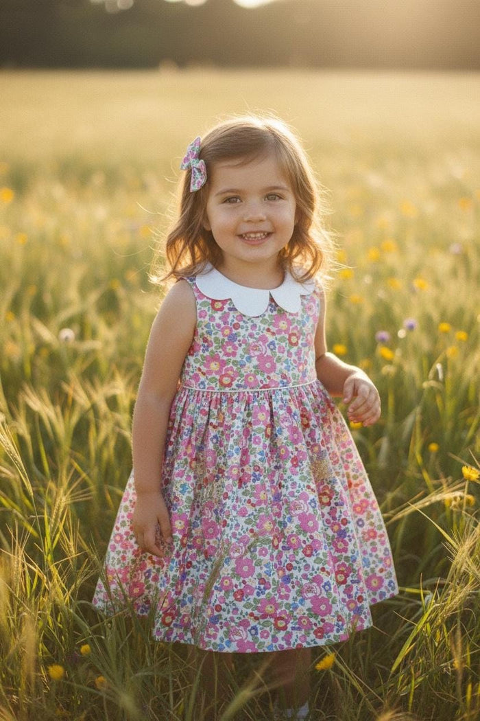 Sleeveless Liberty London Floral Dress: English Cotton Flower Girl Dress, Botanical Ditsy Print