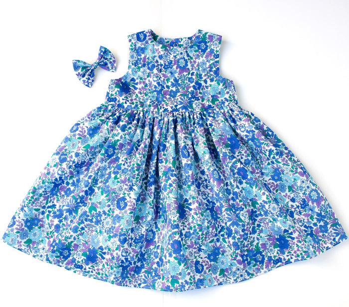 Sleeveless Liberty London Girl Dress: Ditsy Floral Print, Botanical Cotton Flower