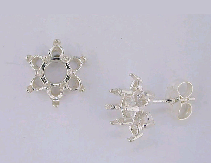 Solid Sterling Silver or 14kt Gold 1 Set (2 pieces) 5mm Rd Cluster Earrings, Setting, Made in USA 162-155/142-155