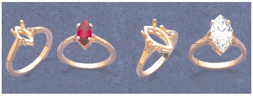 Solid Sterling Silver or 14kt Gold 10X5-20x10 Marquise Pre-Notched Blank Ring Size 5-8 setting 163-497/143-497