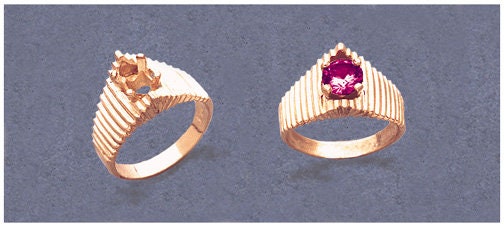 Solid Sterling Silver or 14kt Gold 6mm Round Ladies Pyramid Pre-Notched Fashion Blank Ring Size 7 setting 163-441/143-441