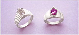 Solid Sterling Silver or 14kt Gold 6mm Round Ladies Pyramid Pre-Notched Fashion Blank Ring Size 7 setting 163-441/143-441
