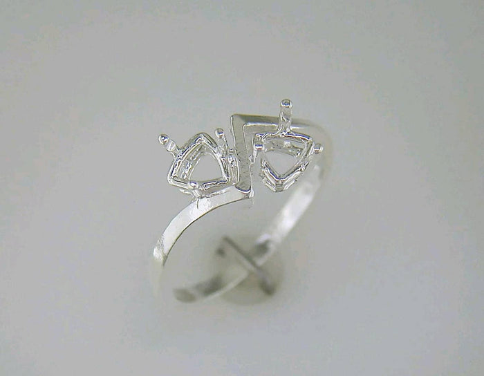 Solid Sterling Silver or 14kt Gold 6mm Trillion Cut Double Stone Pre-Notched Blank Ring Size 7 shank setting 163-420/143-420