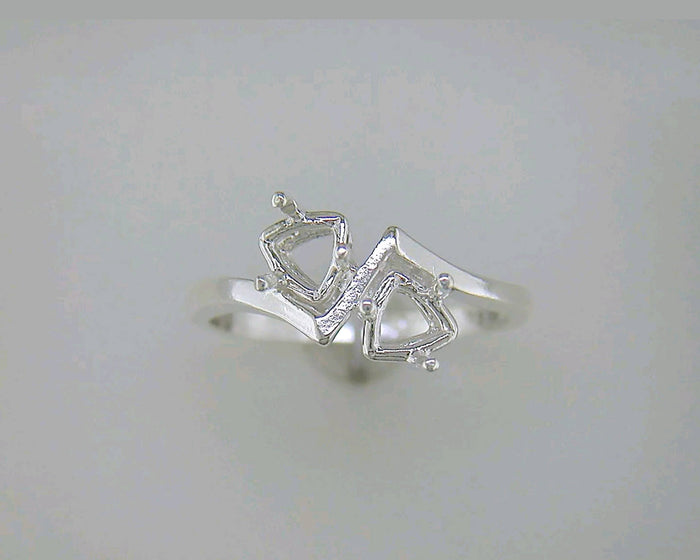 Solid Sterling Silver or 14kt Gold 6mm Trillion Cut Double Stone Pre-Notched Blank Ring Size 7 shank setting 163-420/143-420