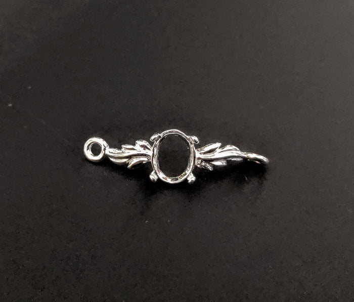 Solid Sterling Silver or 14kt Gold Leaf Bracelet Link for 7x5-10x8 Oval Cabochon Stones, DIY Bracelet, Custom made, 167-863/147-863
