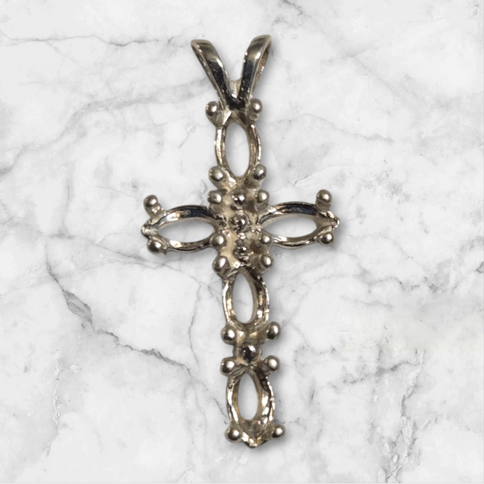 Solid Sterling Silver or 14kt Gold Multi Stone Marquise Cross Pendant Setting with Accent, New, Made in USA 161-737