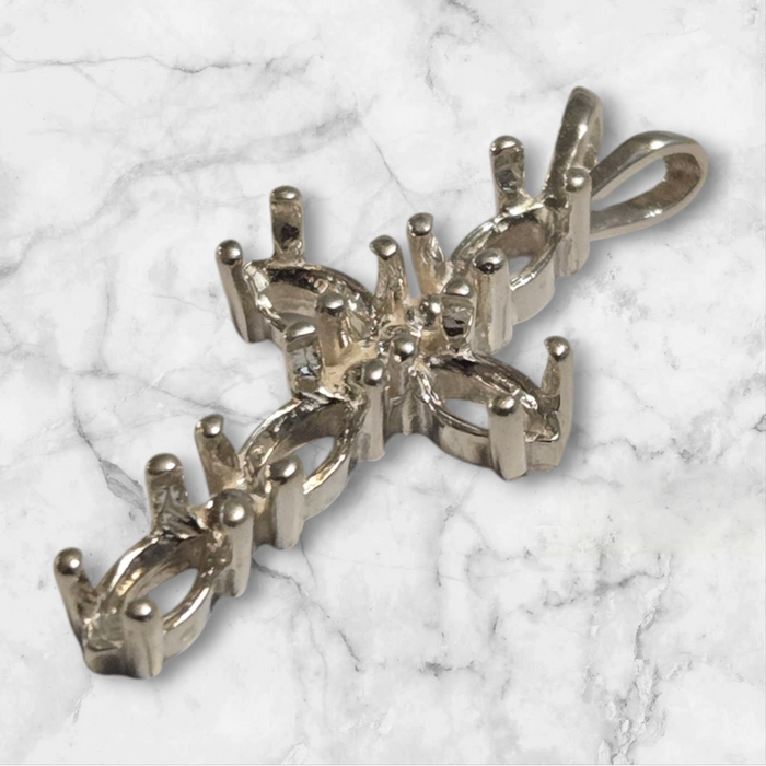 Solid Sterling Silver or 14kt Gold Multi Stone Marquise Cross Pendant Setting with Accent, New, Made in USA 161-737