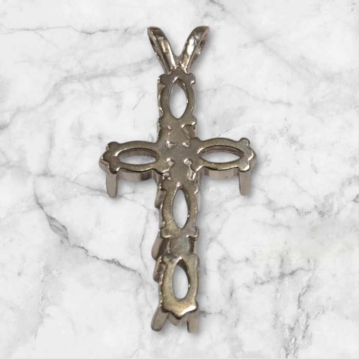 Solid Sterling Silver or 14kt Gold Multi Stone Marquise Cross Pendant Setting with Accent, New, Made in USA 161-737