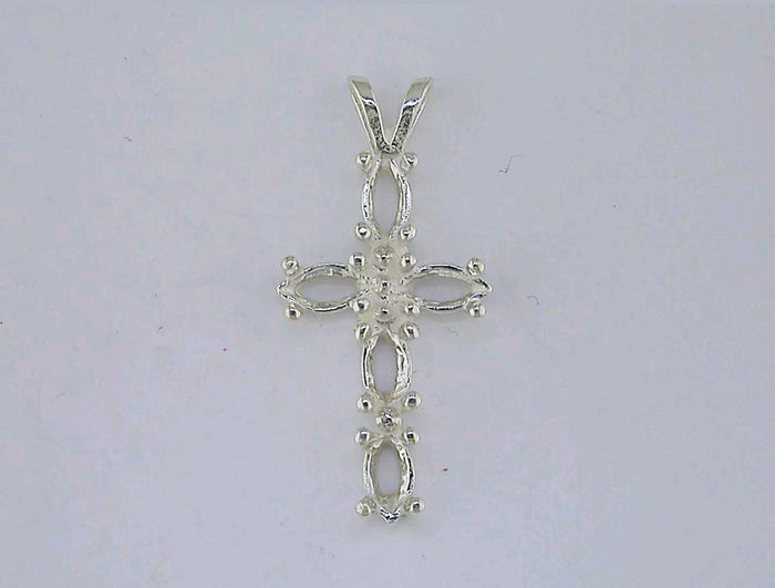 Solid Sterling Silver or 14kt Gold Multi Stone Marquise Cross Pendant Setting with Accent, New, Made in USA 161-737