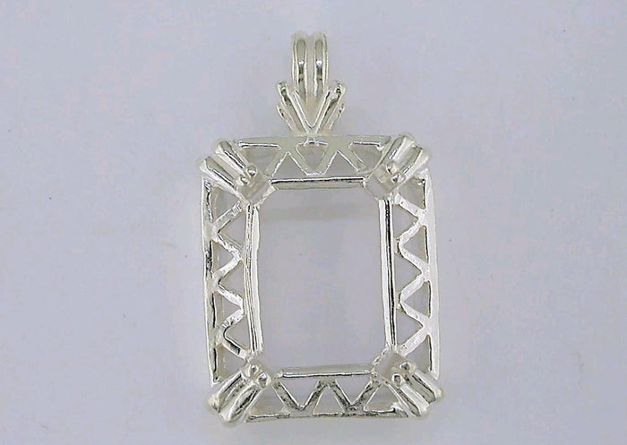 Solid Sterling Silver or 14kt Yellow or White Gold 14x10 Emerald Cut Fancy Pendant Setting, New, Made in USA 161-028,141-028