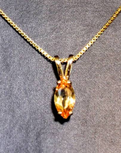 Solid Sterling Silver or 14kt Yellow, White or Rose Gold Natural Golden Citrine Pendant with Chain, 8x4-14x7 Marquise Cut, Custom Made