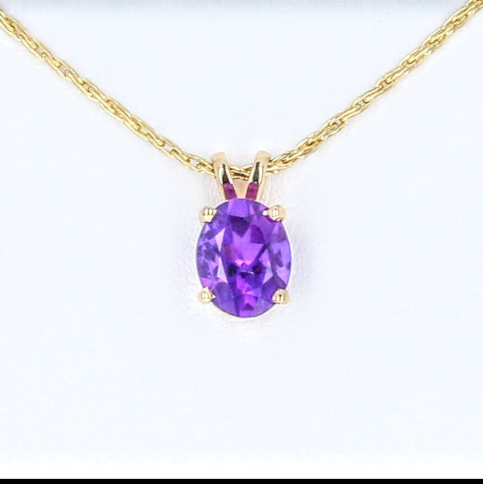 Solid White, Yellow, or Rose Gold Natural Amethyst Pendant with Solid Gold Chain, 7x5-14x10 Oval Cut, Dangle Pendant, Custom Made 141-010