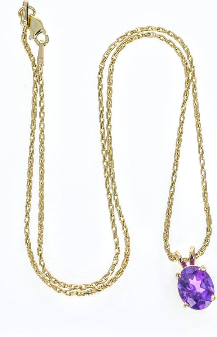 Solid White, Yellow, or Rose Gold Natural Amethyst Pendant with Solid Gold Chain, 7x5-14x10 Oval Cut, Dangle Pendant, Custom Made 141-010