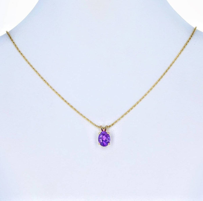 Solid White, Yellow, or Rose Gold Natural Amethyst Pendant with Solid Gold Chain, 7x5-14x10 Oval Cut, Dangle Pendant, Custom Made 141-010